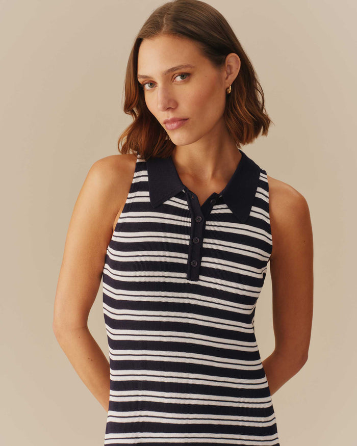 Women’s Halter Polo Striped Maxi Dress Navy