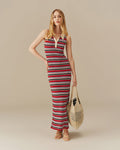 Women’s Halter Polo Striped Maxi Dress Red