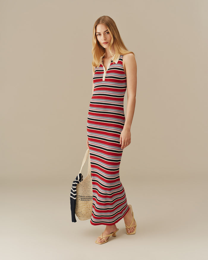 Women’s Halter Polo Striped Maxi Dress Red Red / XS