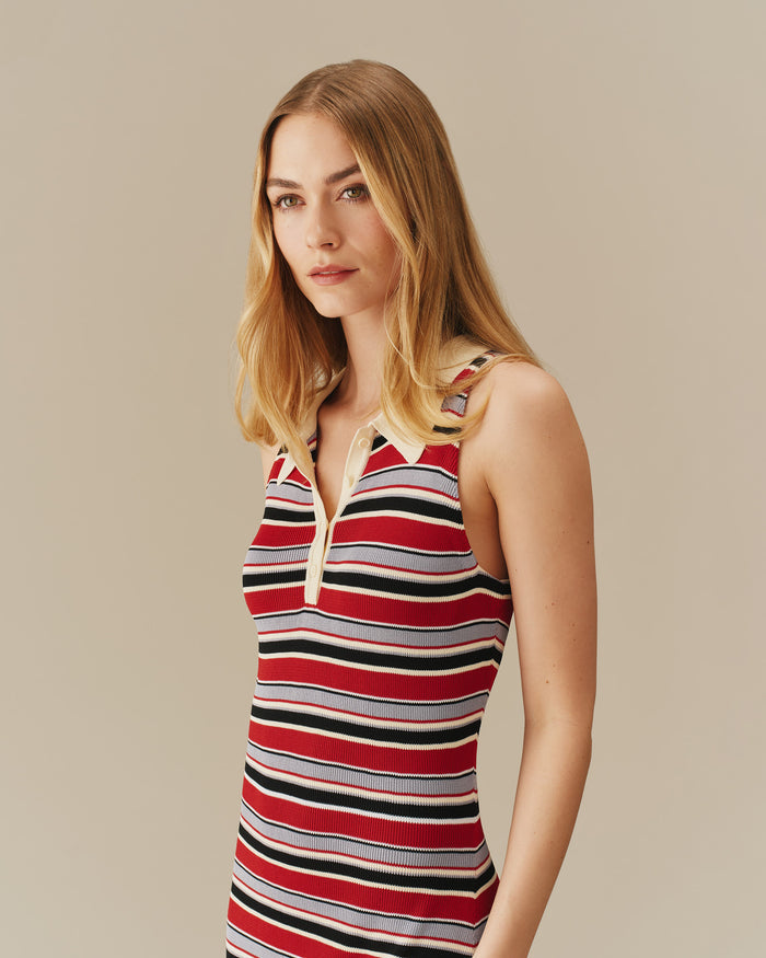 Women’s Halter Polo Striped Maxi Dress Red Red / XS