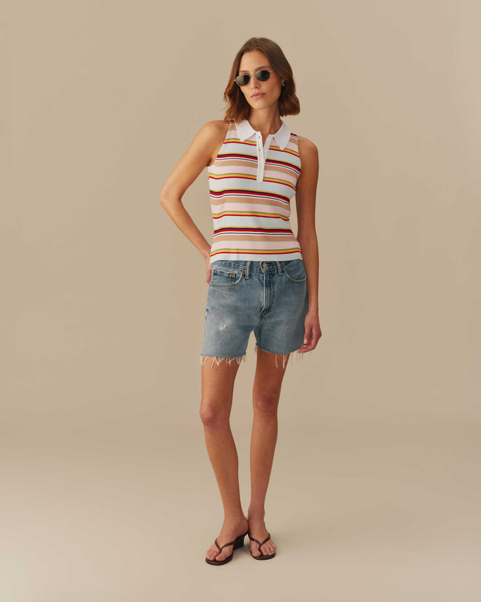 Women's Halter Polo Striped Tank Multi-Color