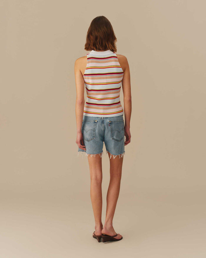 Women's Halter Polo Striped Tank Multi-Color