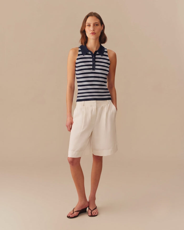Women's Halter Polo Striped Tank Navy