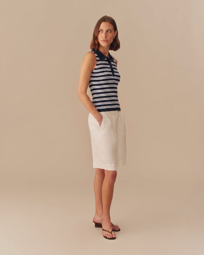 Women's Halter Polo Striped Tank Navy