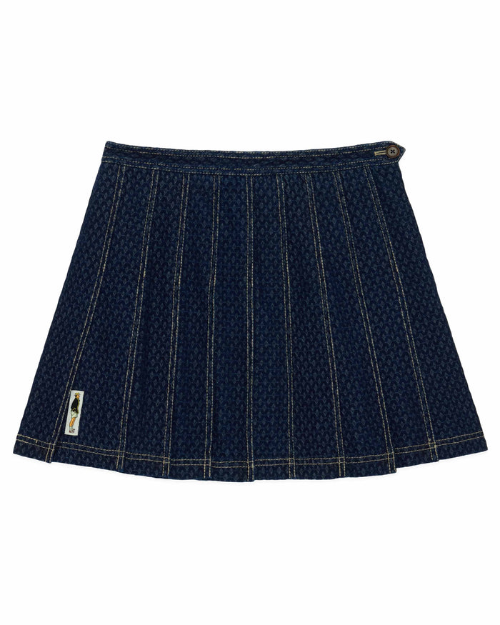 Women's Indigo Jacquard Denim Pleated Skirt Navy
