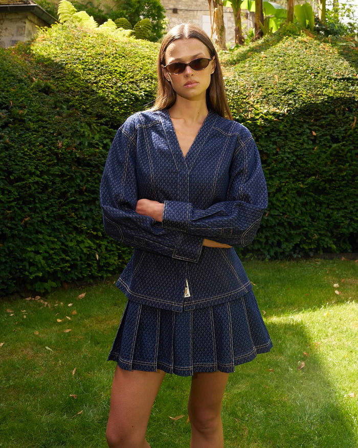 Women's Indigo Jacquard Denim Riding Jacket Navy