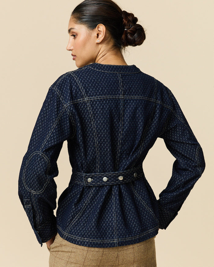 Women's Indigo Jacquard Denim Riding Jacket Navy