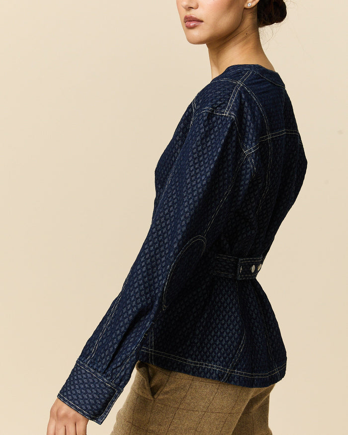 Women's Indigo Jacquard Denim Riding Jacket Navy