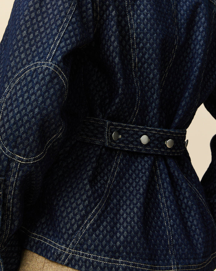 Women's Indigo Jacquard Denim Riding Jacket Navy