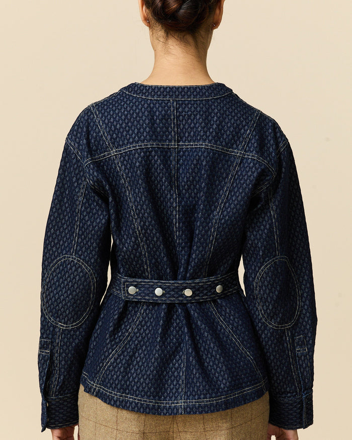 Women's Indigo Jacquard Denim Riding Jacket Navy