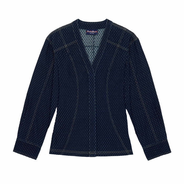 Women's Indigo Jacquard Denim Riding Jacket Navy