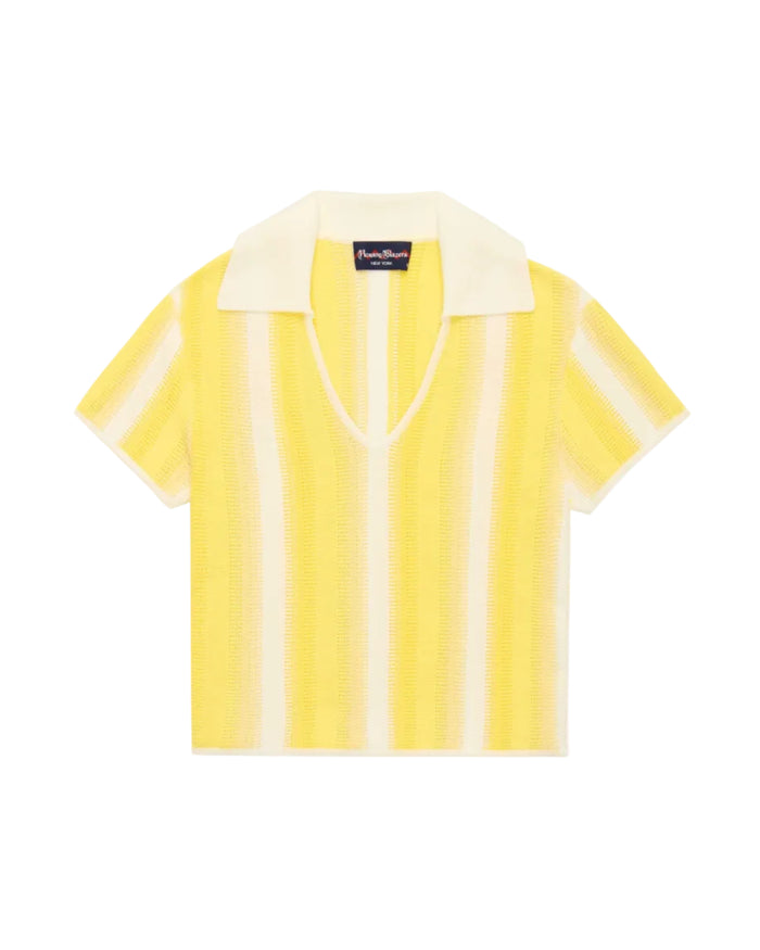 Women's Knit Cropped Polo Top Pale Yellow
