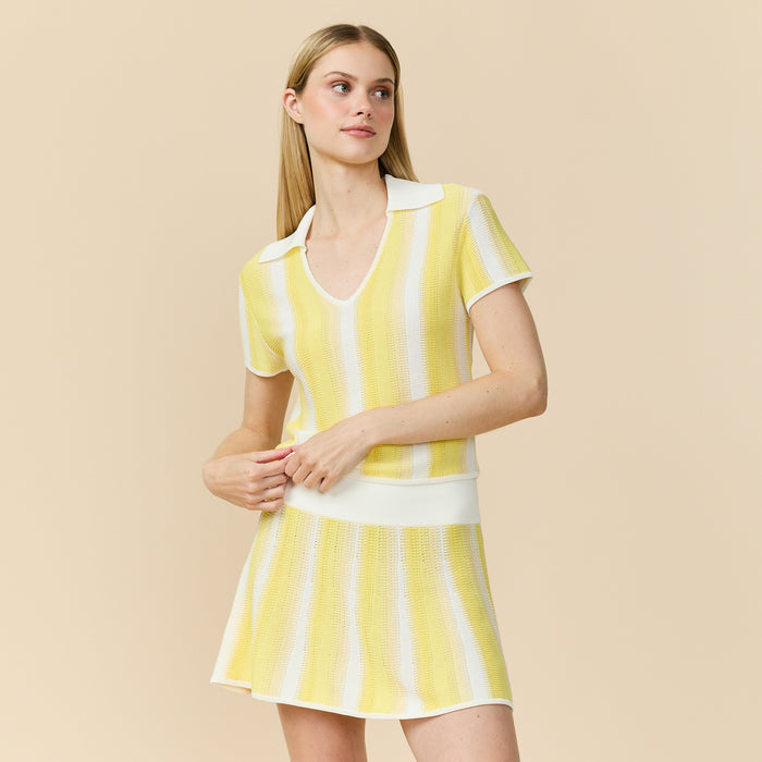 Women's Knit Cropped Polo Top Pale Yellow
