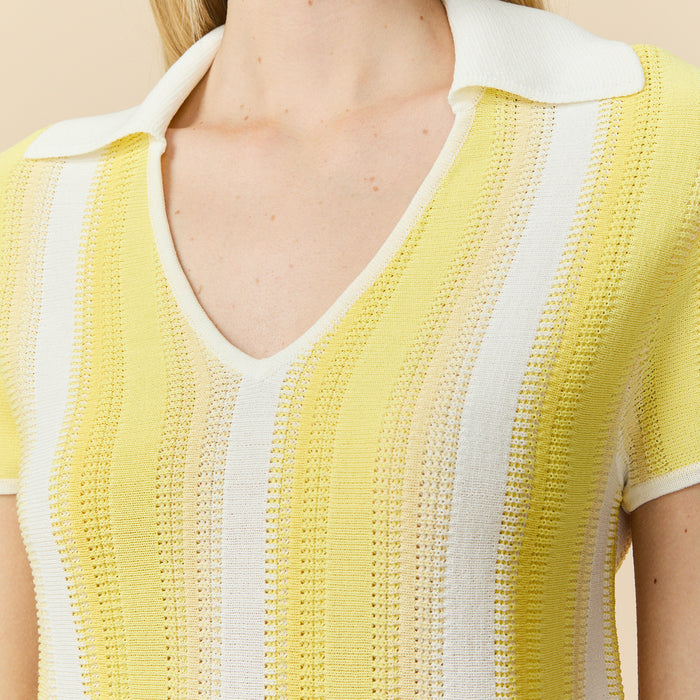 Women's Knit Cropped Polo Top Pale Yellow