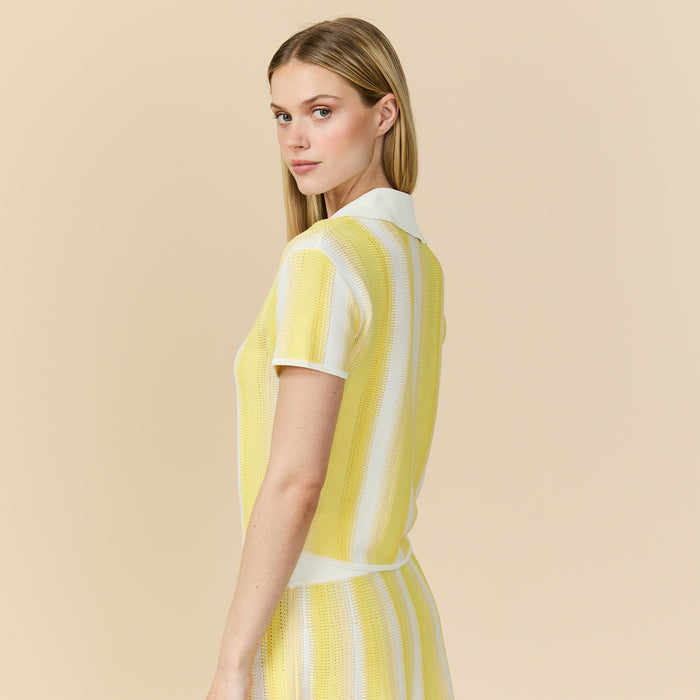 Women's Knit Cropped Polo Top Pale Yellow