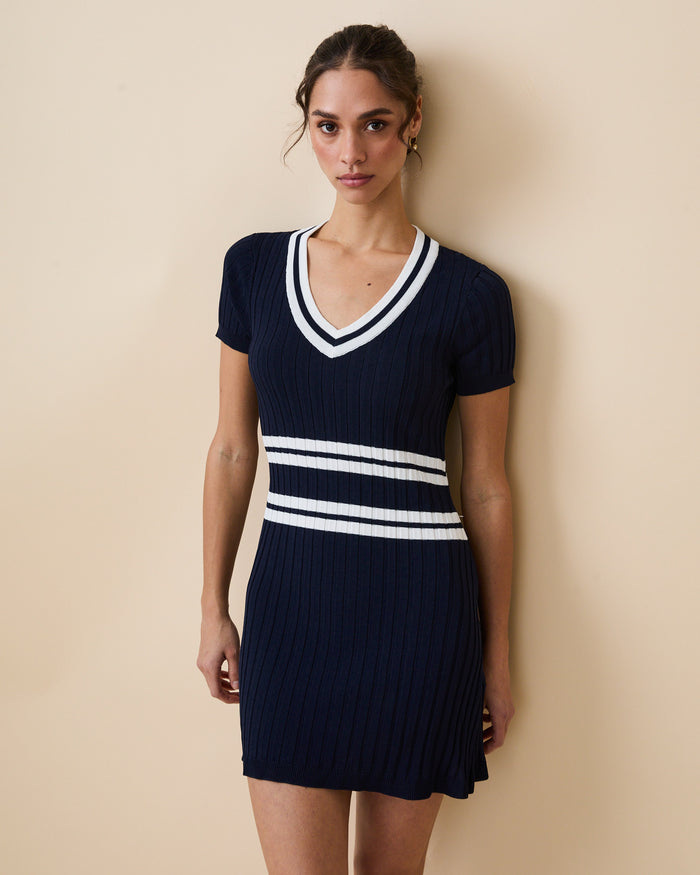 Women's Knit Pleated Dress Navy