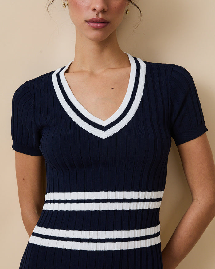 Women's Knit Pleated Dress Navy