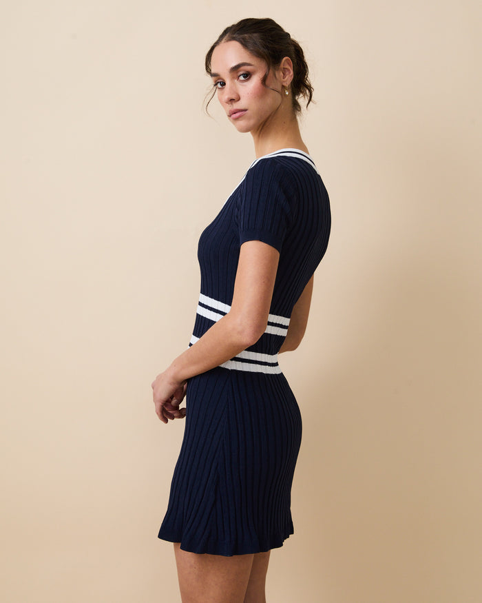 Women's Knit Pleated Dress Navy