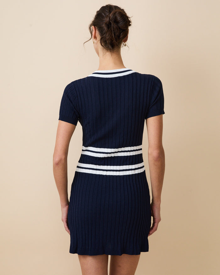 Women's Knit Pleated Dress Navy
