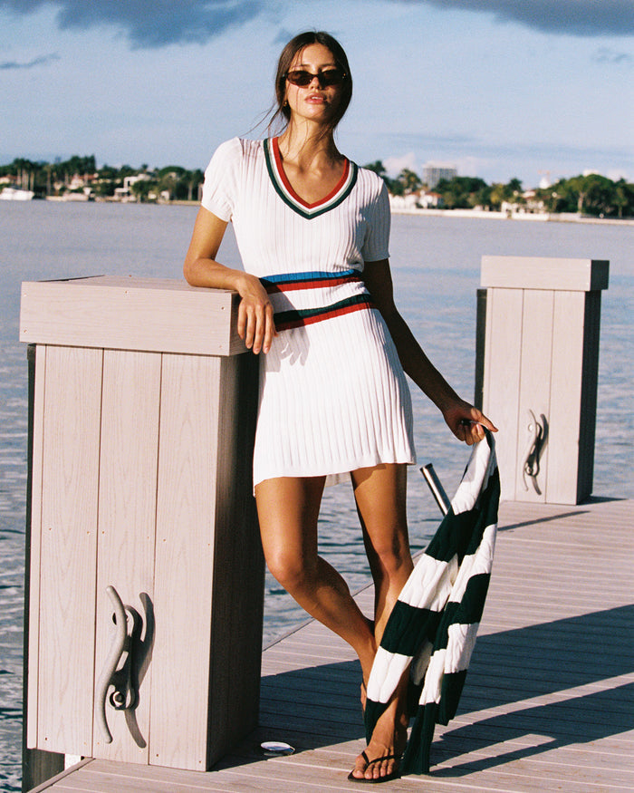 Women's Knit Pleated Dress White