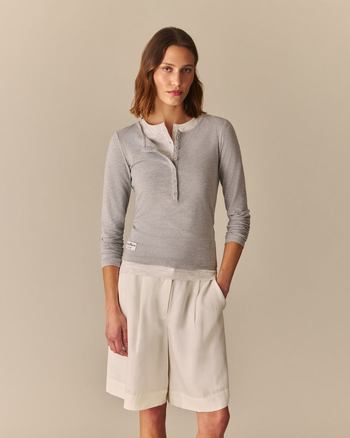 Brooke Layered Henley T-Shirt Gray Gray / XL