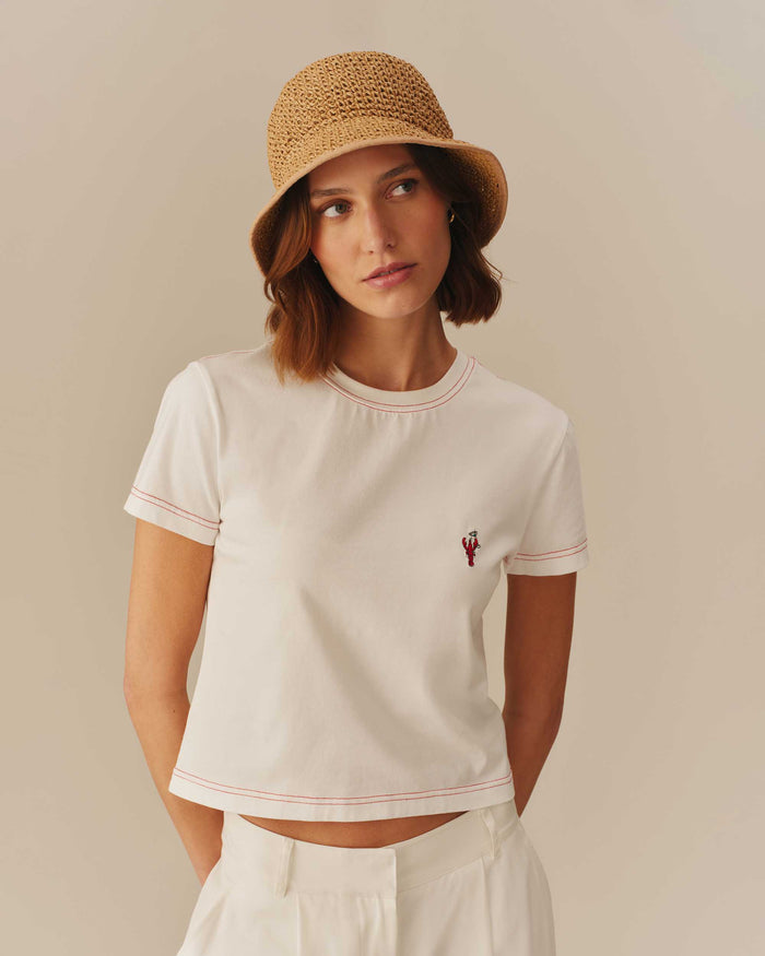Women's Lobster Embroidered Graphic Tee Cream