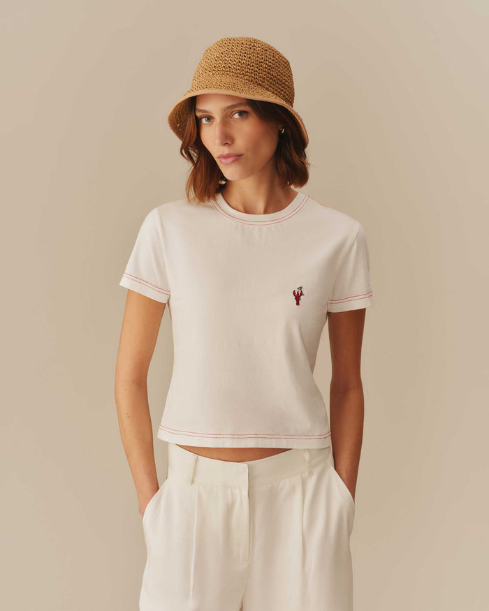 Women's Lobster Embroidered Graphic Tee Cream