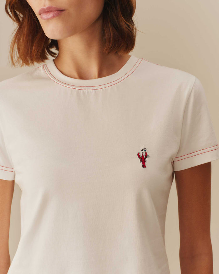 Women's Lobster Embroidered Graphic Tee Cream