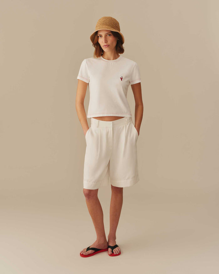 Women's Lobster Embroidered Graphic Tee Cream