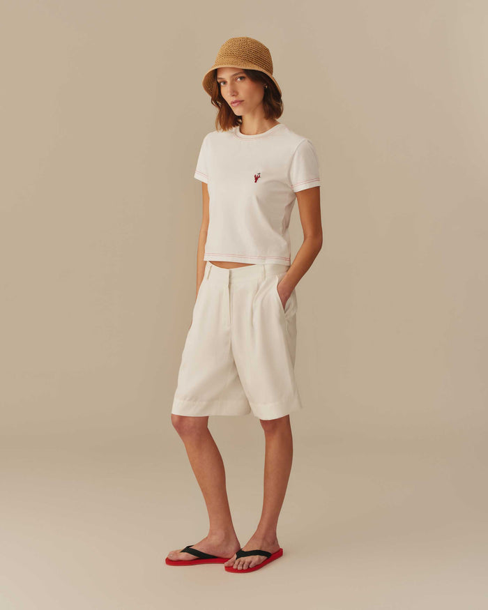 Women's Lobster Embroidered Graphic Tee Cream