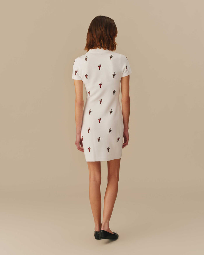 Women's Lobster Embroidered Polo Dress White