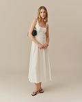 Women's Long Linen Striped Dress Cream Stripe