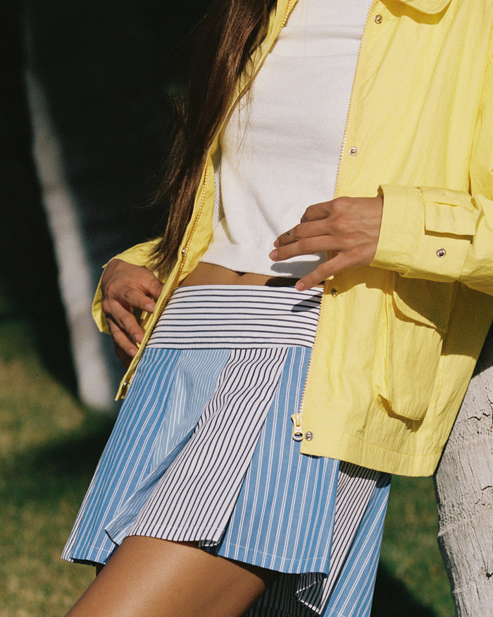 Women's Mini Mixed Stripe Pleated Skirt Blue