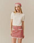 Women's Mini Skirt Red Floral Gingham