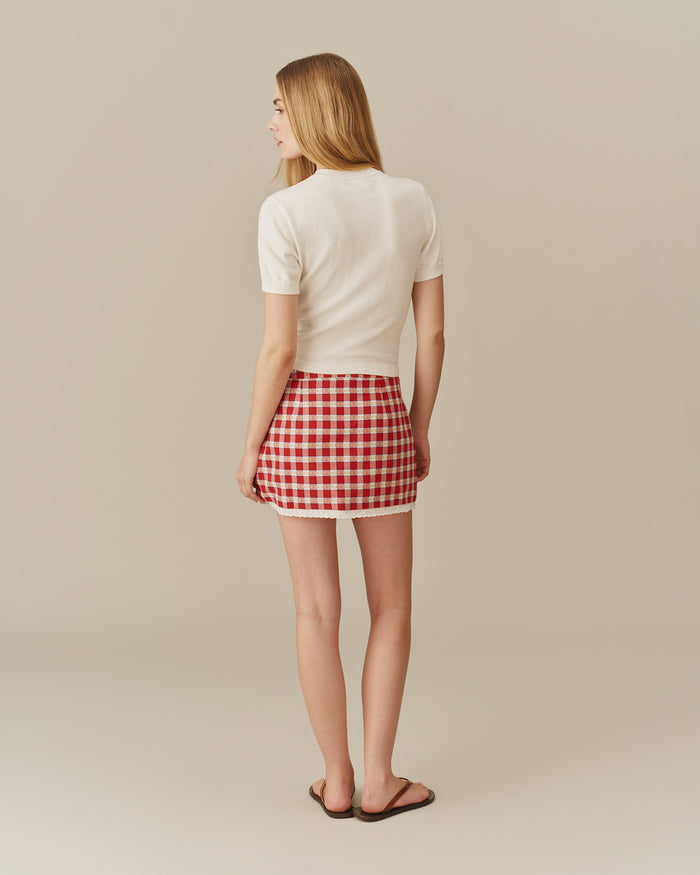 Women's Mini Skirt Red Floral Gingham