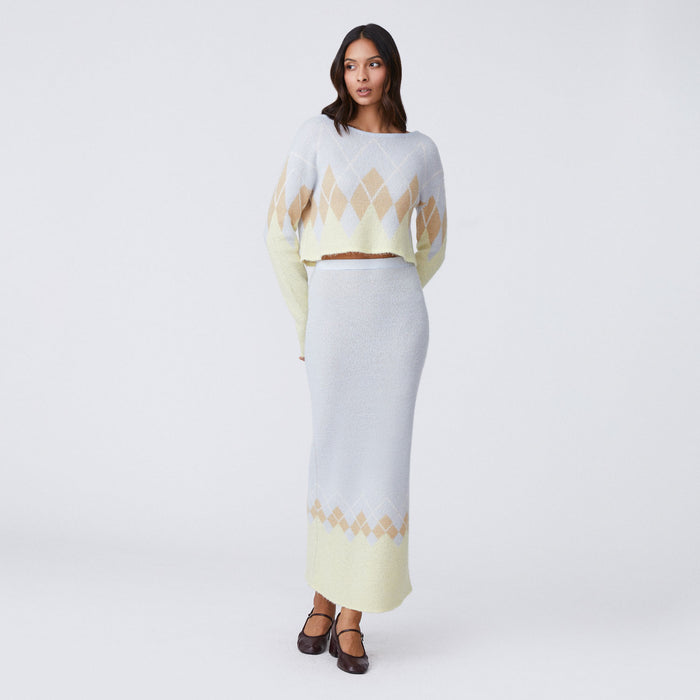 Women's Mohair Argyle Maxi Skirt Mohair Blend