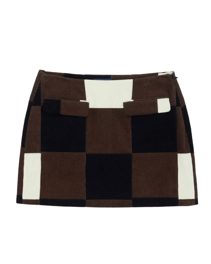 Women's Patchwork Corduroy Skirt Brown Patchwork