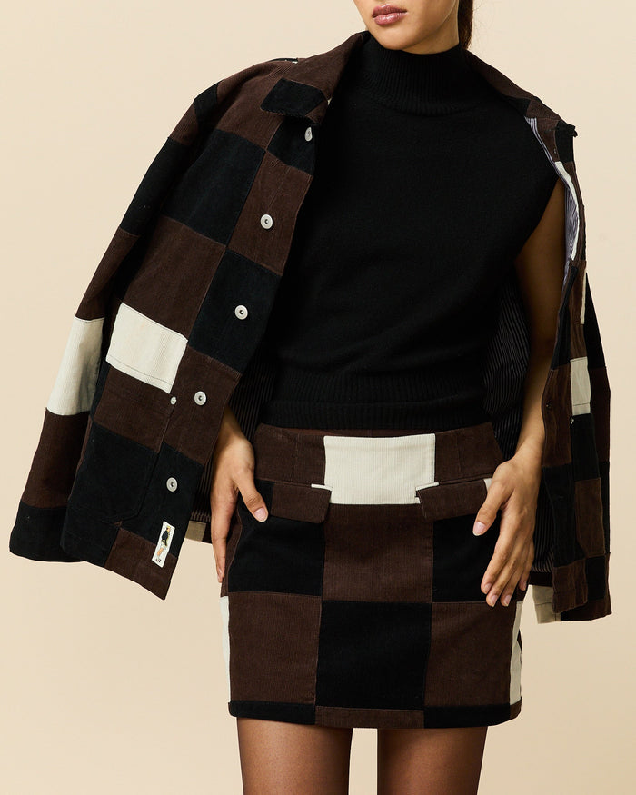 Women's Patchwork Corduroy Skirt Brown Patchwork