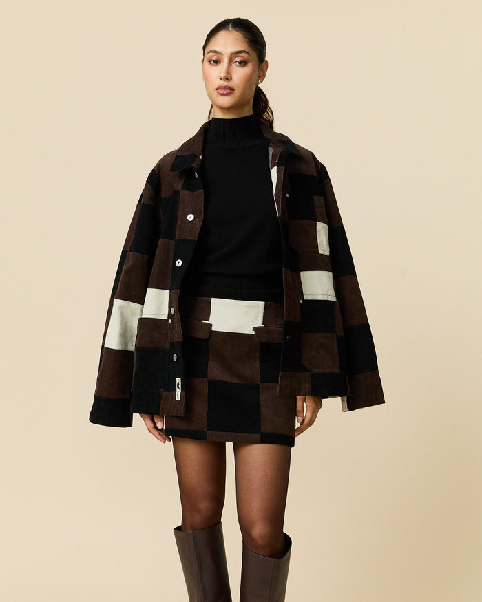 Women's Patchwork Corduroy Skirt Brown Patchwork