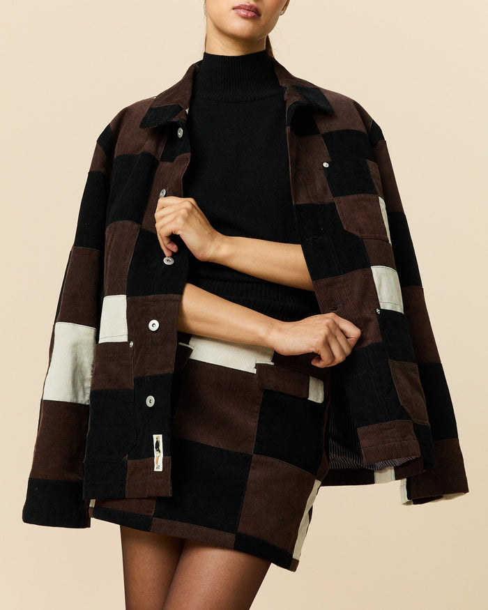 Women's Patchwork Corduroy Skirt Brown Patchwork