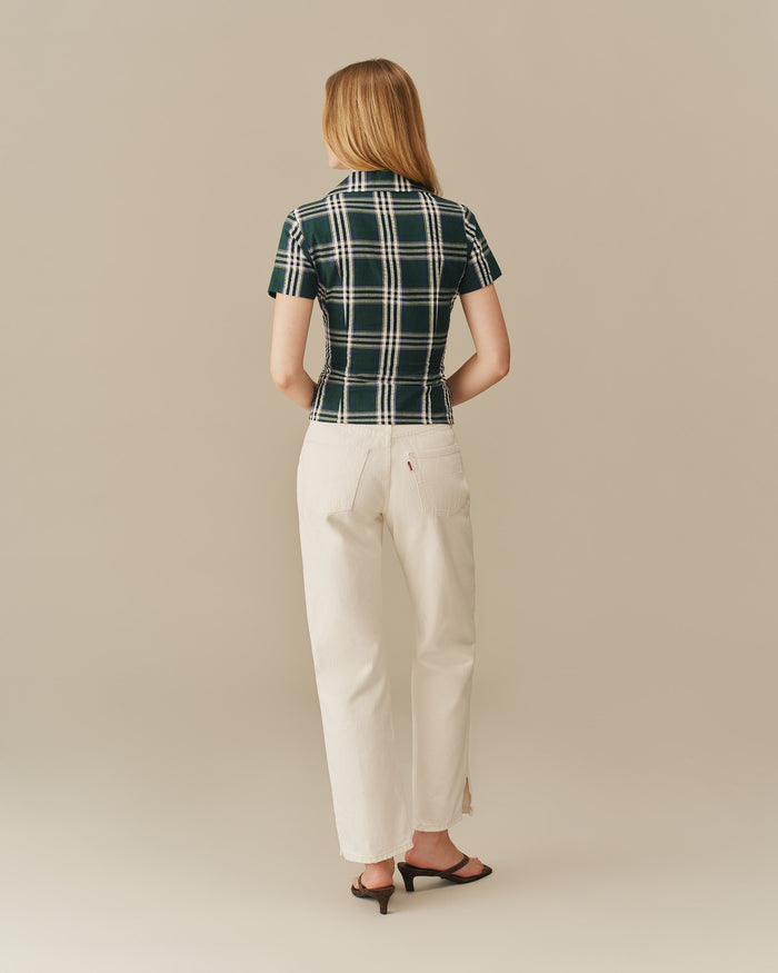 Women's Plaid Cotton Little Button Down Green Green / XS