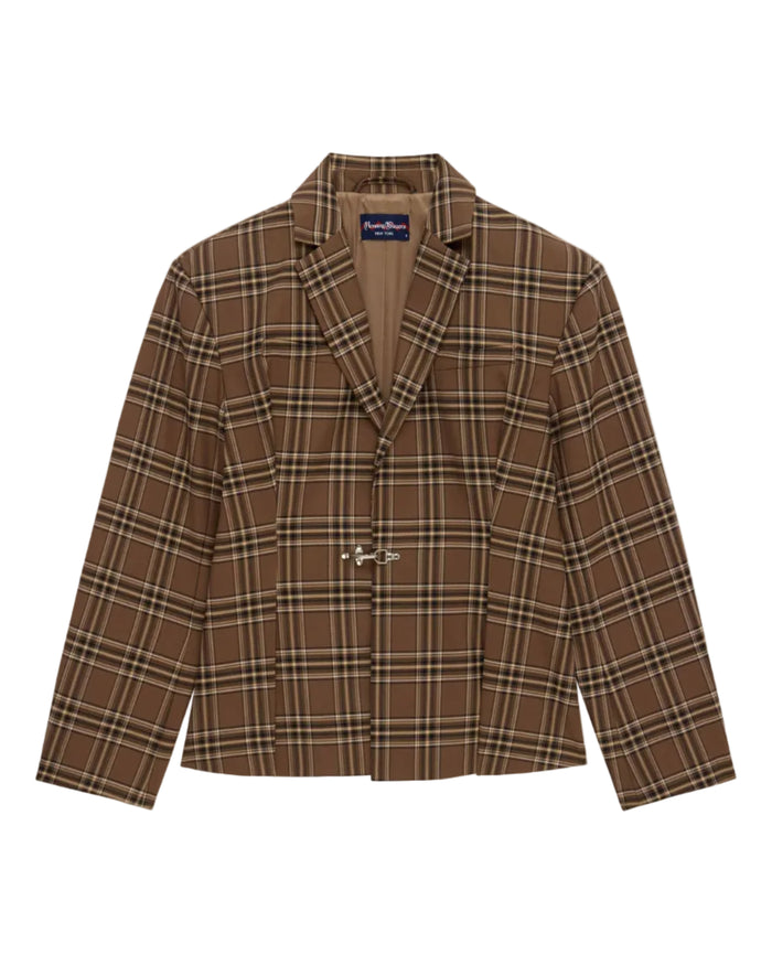 Women's Plaid Pleated Blazer Brown Plaid