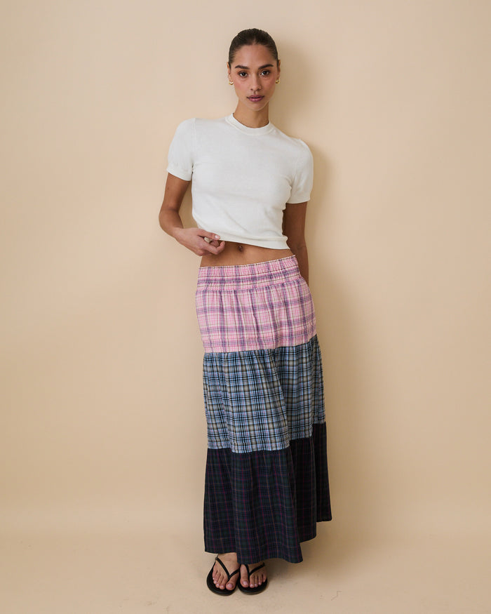 Women's Plaid Tiered Skirt Mixed Plaid