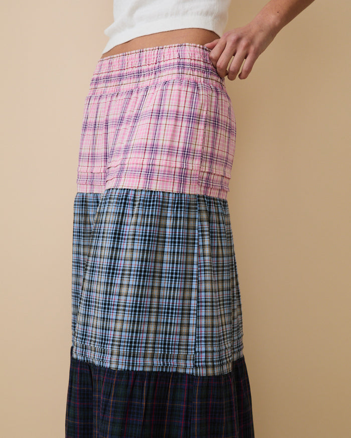Women's Plaid Tiered Skirt Mixed Plaid