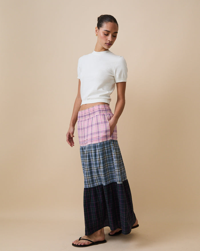 Women's Plaid Tiered Skirt Mixed Plaid
