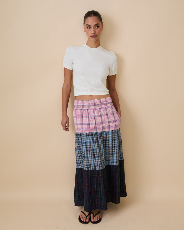 Women's Plaid Tiered Skirt Mixed Plaid