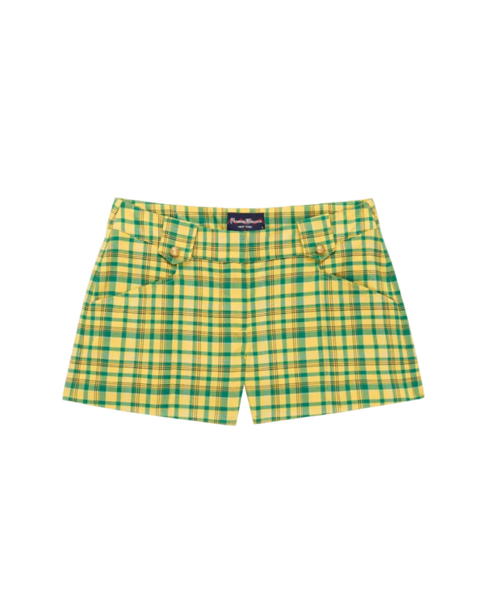 Women's Plain Weave Shorts Yellow Plaid