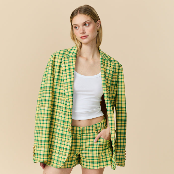 Women's Plain Weave Shorts Yellow Plaid