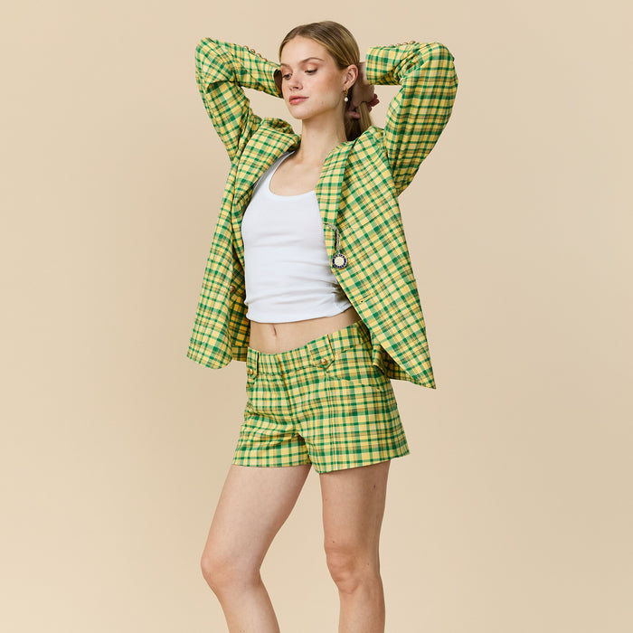 Women's Plain Weave Shorts Yellow Plaid
