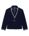 Women's Pleated Blazer with Tipping Navy